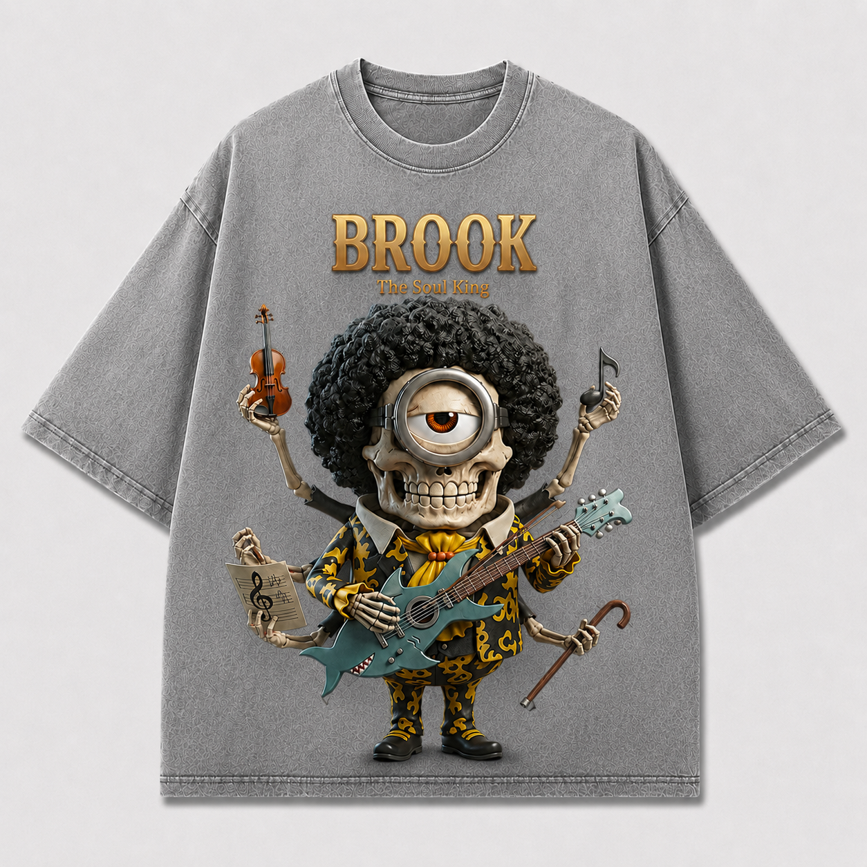 Oversized Streetwear Graphic Tee – Multi-Arm Musician Character Print