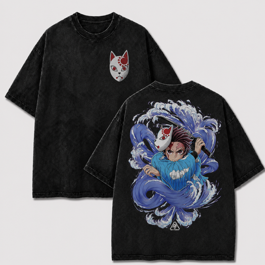 Fox Mask Water Swordsman Vintage Washed Graphic Tee