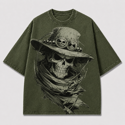 Oversized Streetwear Graphic Tee – Skull Hat Front Print