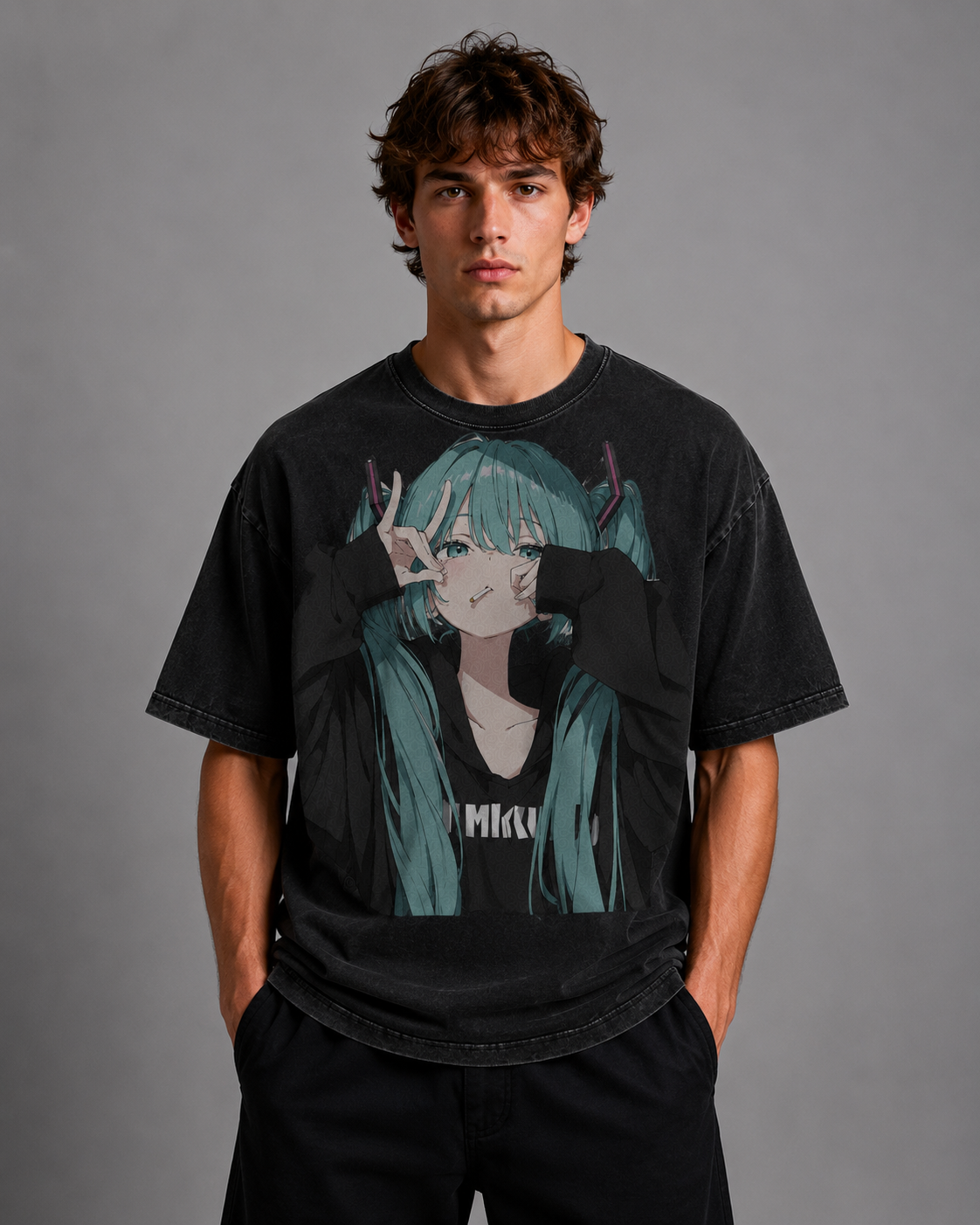 Oversized Graphic Print T-Shirt – Twin-Tail Waifu Streetwear Tee