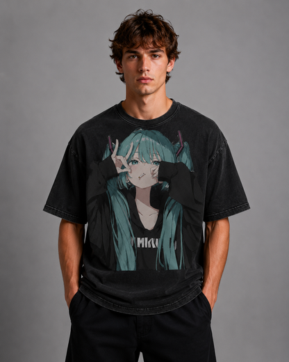 Oversized Graphic Print T-Shirt – Twin-Tail Waifu Streetwear Tee