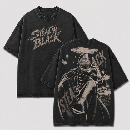 Oversized Streetwear Graphic Tee – Masked Cloak Cityscape Print