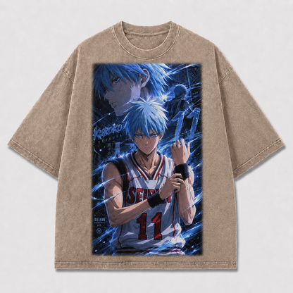 Oversized Basketball Portrait Graphic Tee – Electric Print Top