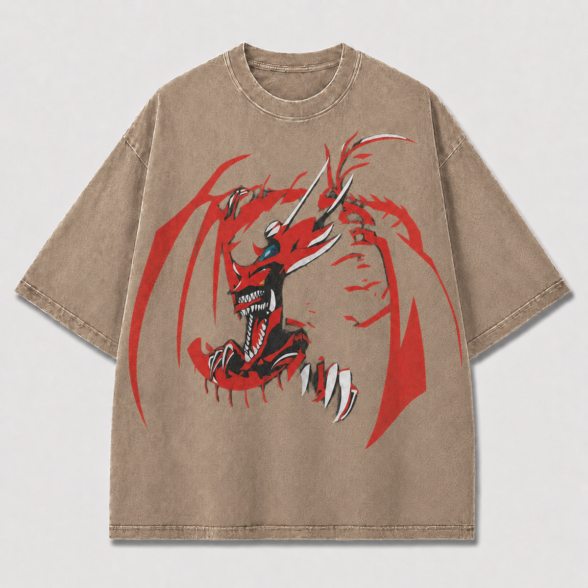 Oversized Red Dragon Graphic Tee – Bold Bat-Wing Print Top