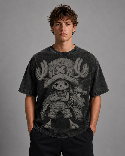 Oversized Streetwear Graphic Tee – Monochrome Antler Mascot Print