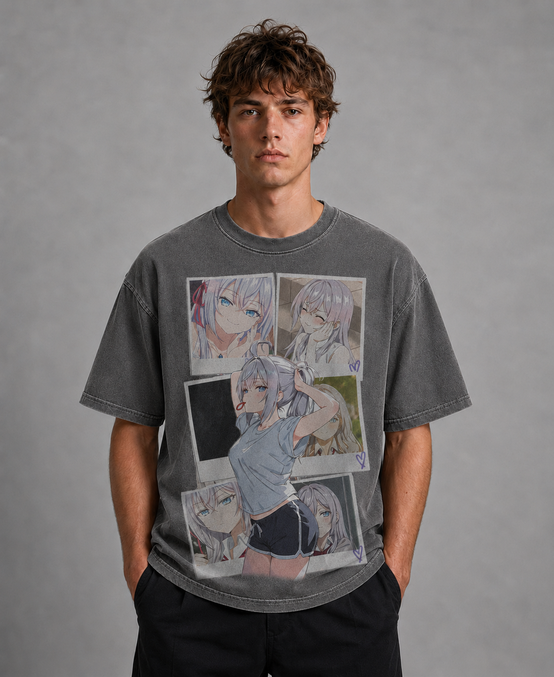 Oversized Graphic Print T-Shirt – Polaroid Waifu Streetwear Tee