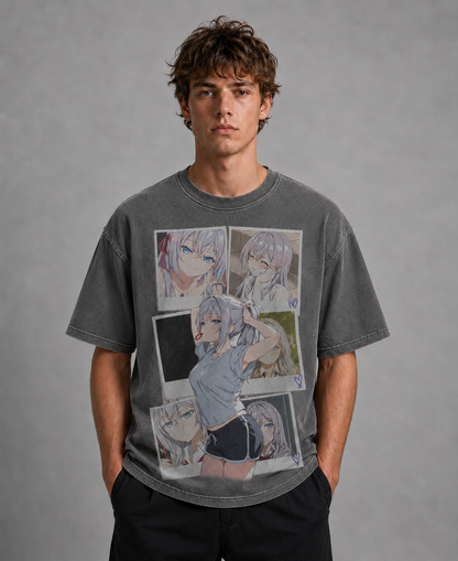 Oversized Graphic Print T-Shirt – Polaroid Waifu Streetwear Tee