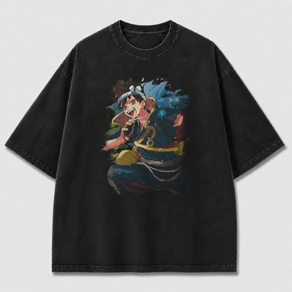 Oversized Watercolor Samurai Graphic Tee – Print Top