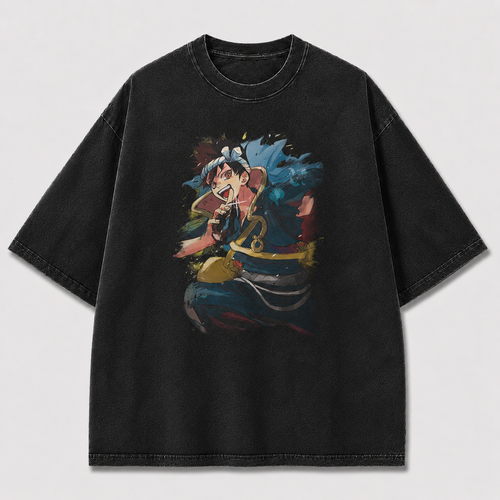 Oversized Watercolor Samurai Graphic Tee – Print Top