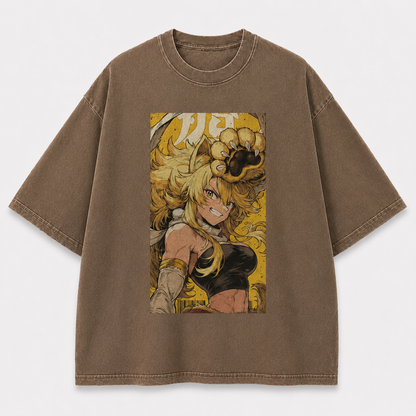 Oversized Graphic Print T-Shirt – Beast Warrior Waifu Streetwear Tee