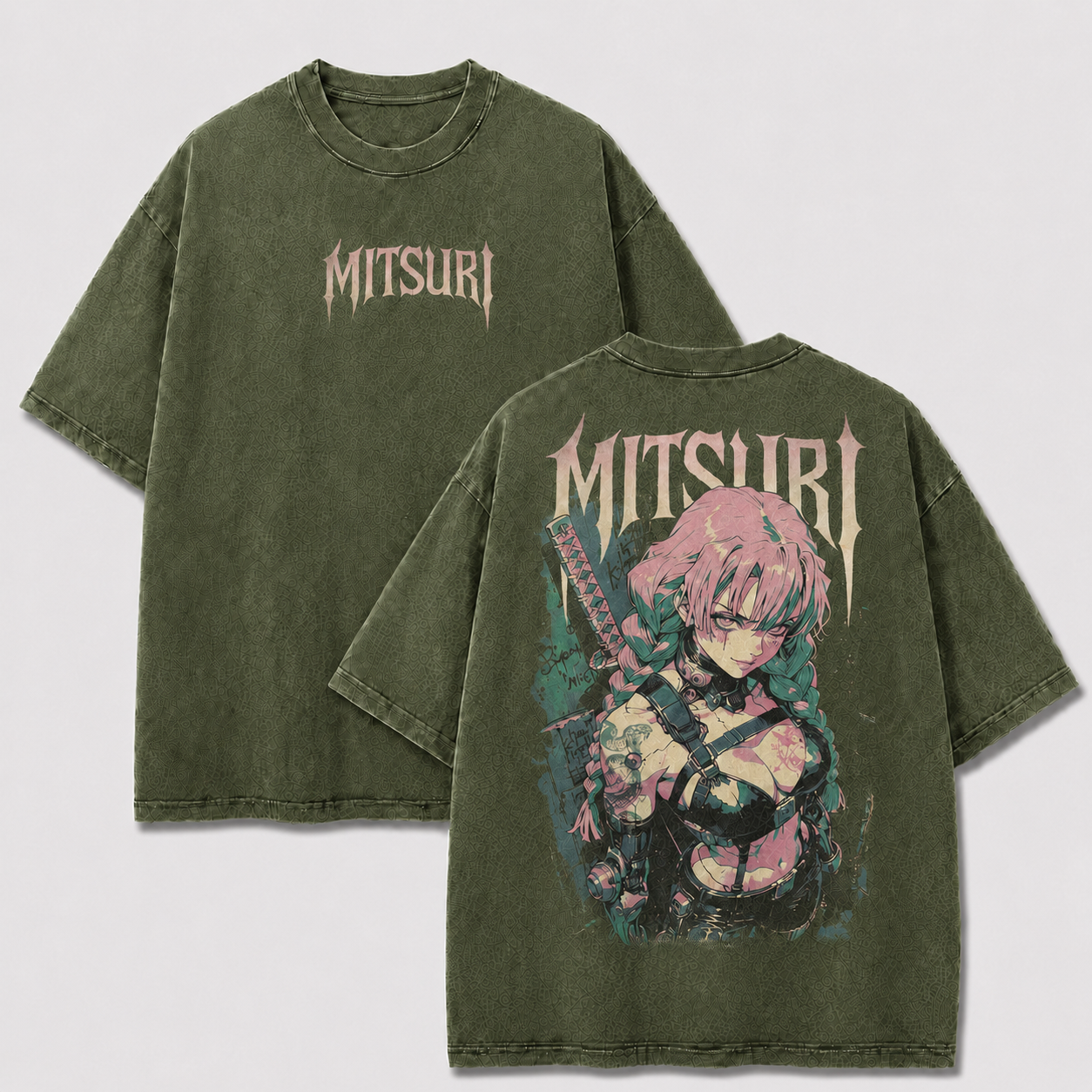 Pink & Green Braided Sword Warrior Vintage Washed Graphic Tee