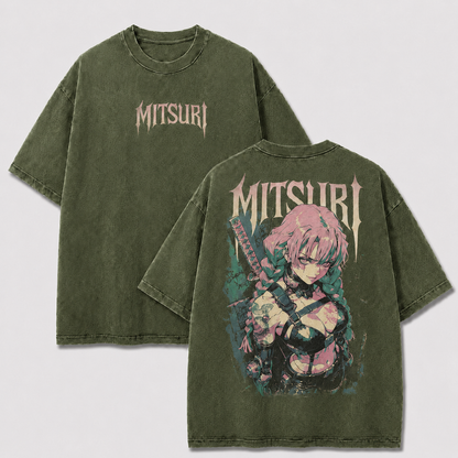 Pink & Green Braided Sword Warrior Vintage Washed Graphic Tee