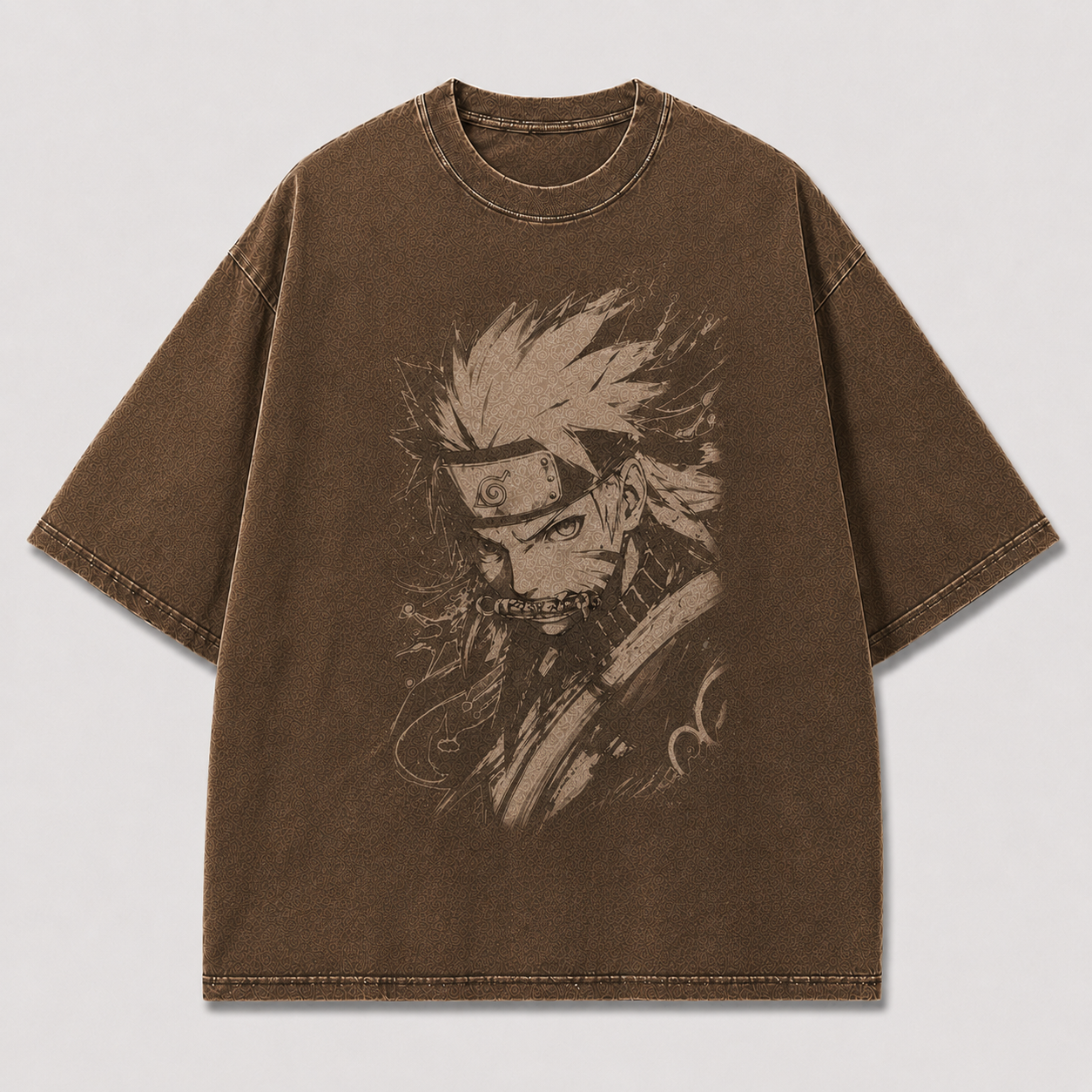 Oversized Streetwear Graphic Tee – Sepia Masked Swordsman Print