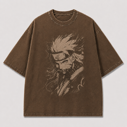 Oversized Streetwear Graphic Tee – Sepia Masked Swordsman Print