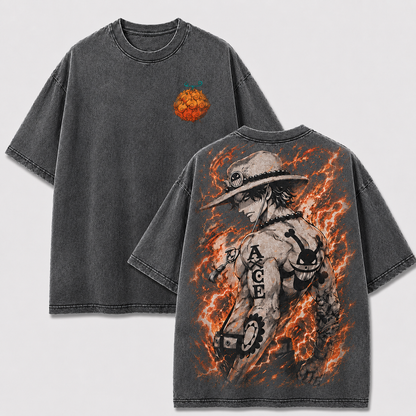 Oversized Streetwear Graphic Tee – Straw Hat Fire Backdrop Print