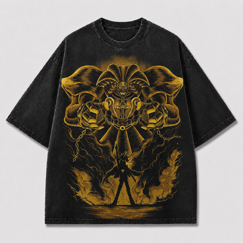 Oversized Golden Beast Graphic Tee – Mythic Silhouette Print Top