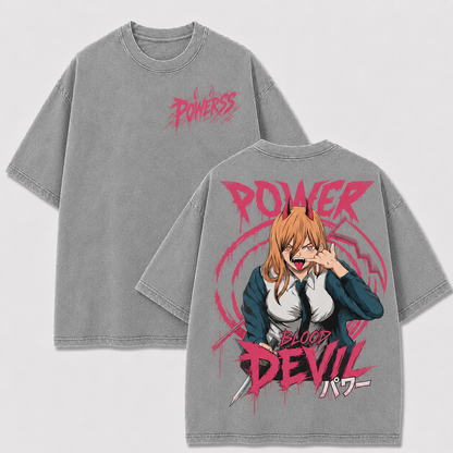 Oversized Streetwear Graphic Tee – Horned Character Blood Print
