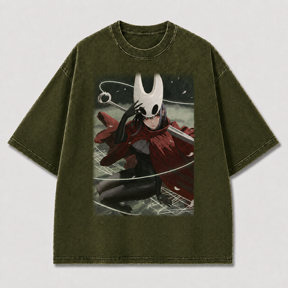 Horned Mask Girl Crouching Graphic Print Oversized Tee