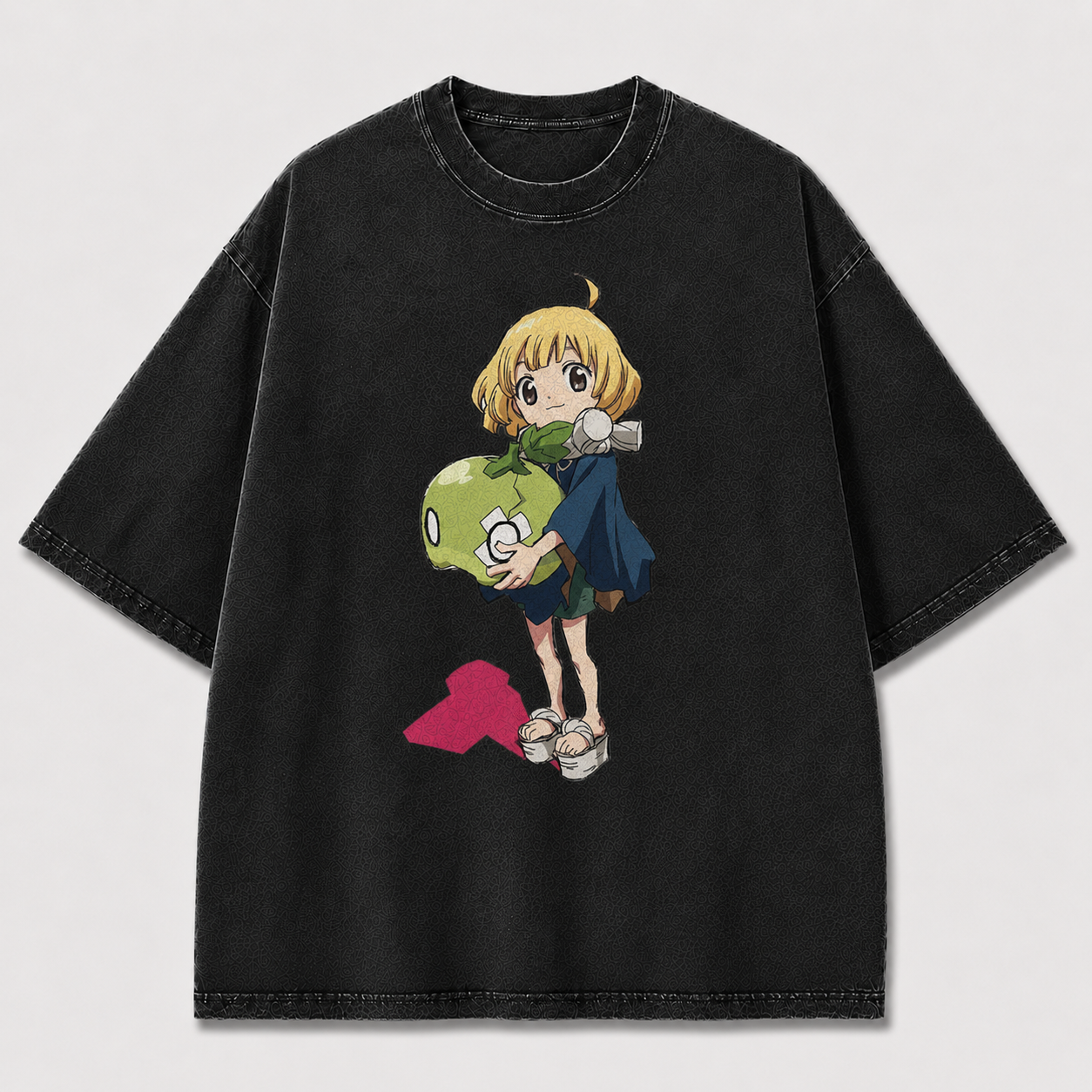 Oversized Apple Hug Character Graphic Tee – Print Top