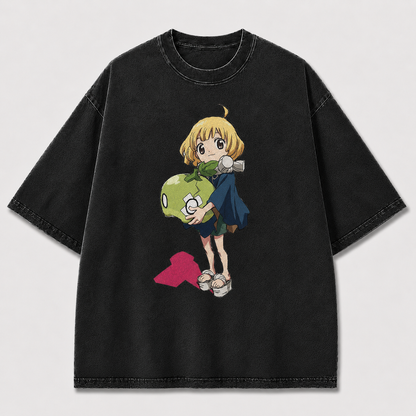 Oversized Apple Hug Character Graphic Tee – Print Top