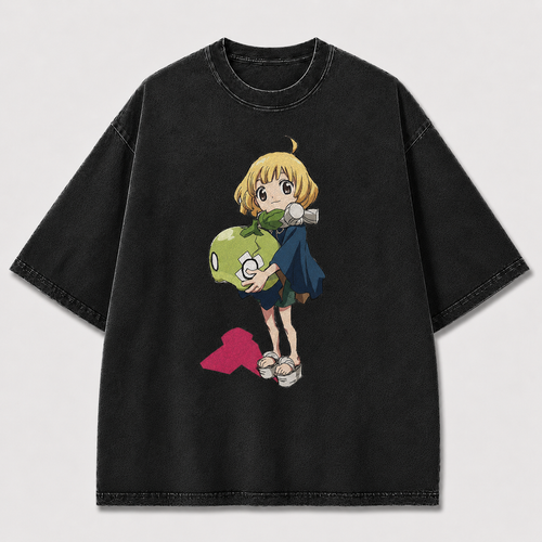 Oversized Apple Hug Character Graphic Tee – Print Top