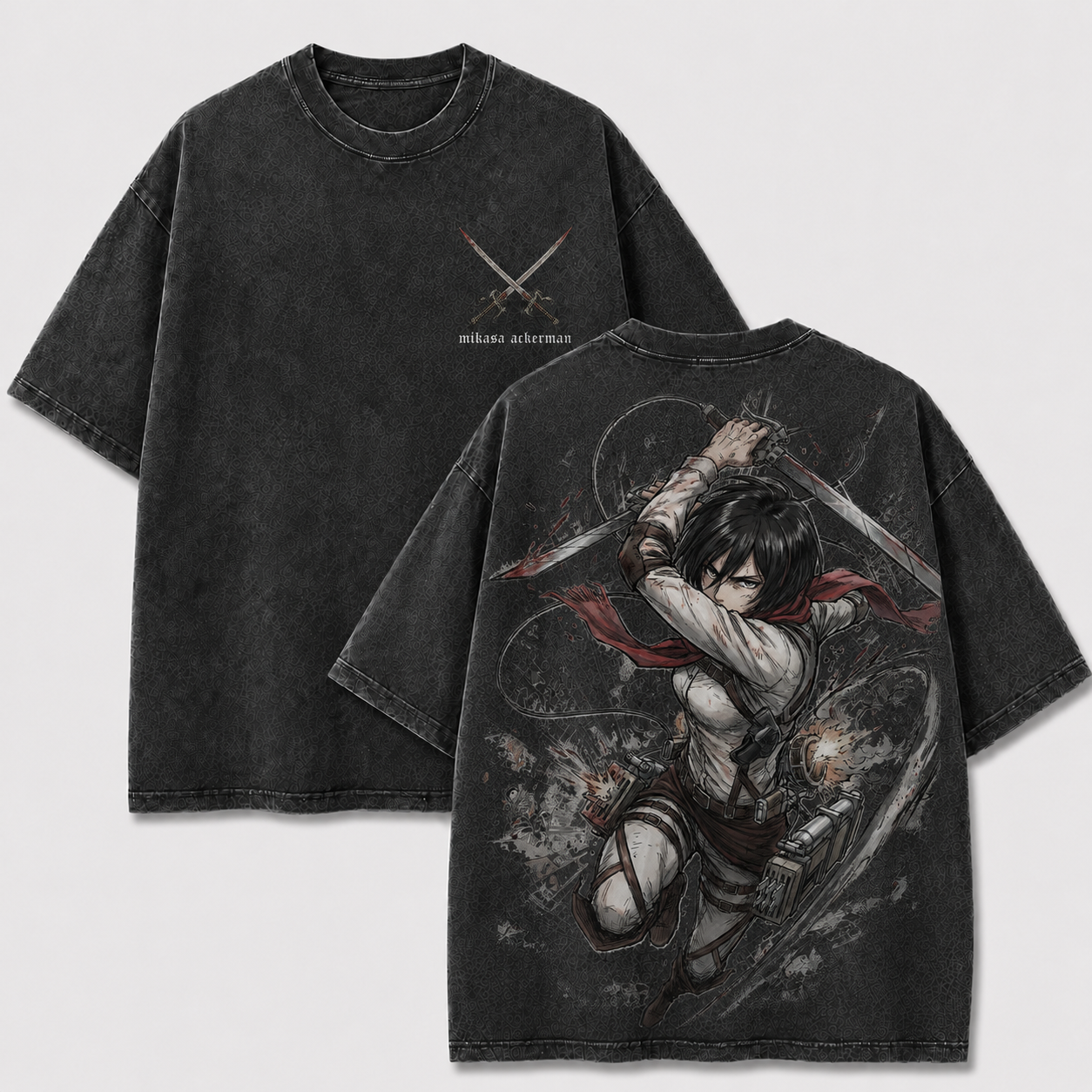 Red Scarf Dual Blade Warrior Vintage Washed Graphic Tee