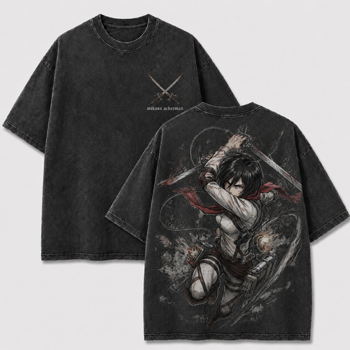 Red Scarf Dual Blade Warrior Vintage Washed Graphic Tee