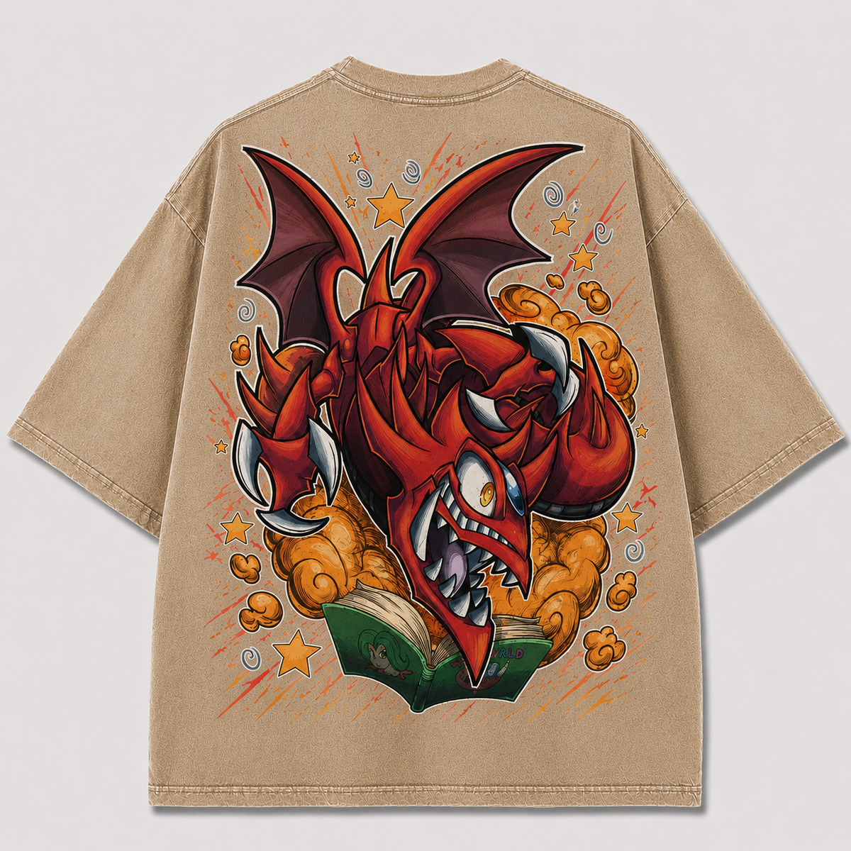Oversized Crimson Beast Storybook Graphic Tee – Back Print Top
