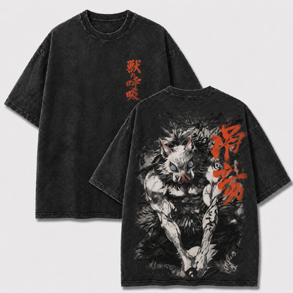 Boar Mask Beast Warrior Vintage Washed Graphic Tee