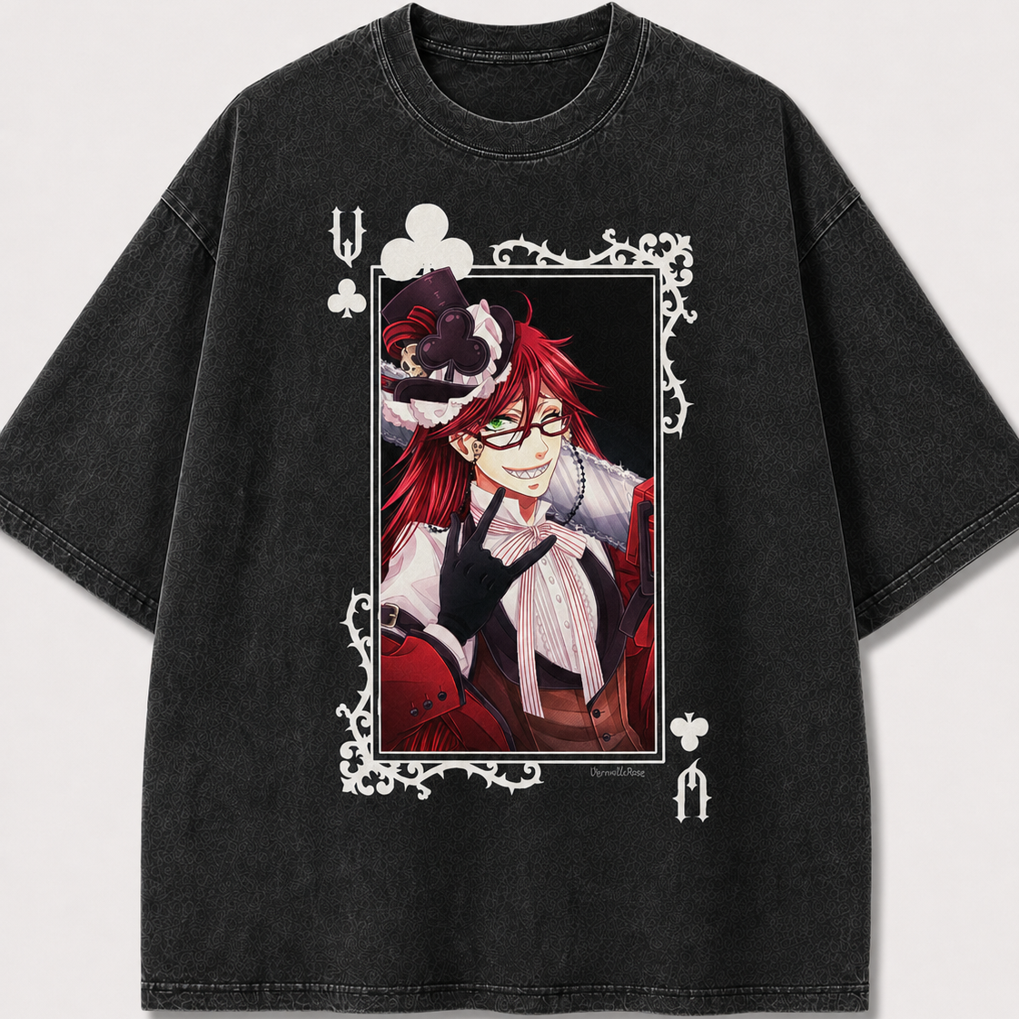 Oversized Playful Portrait Card Graphic Tee – Ornate Print Top