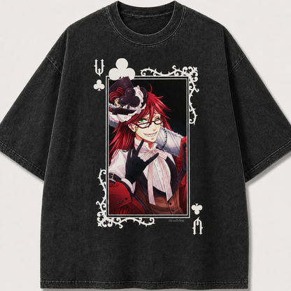 Oversized Playful Portrait Card Graphic Tee – Ornate Print Top