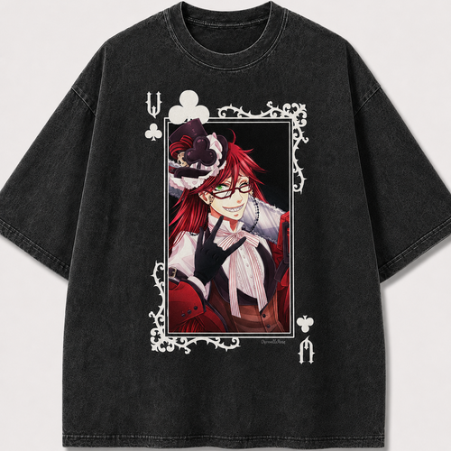 Oversized Playful Portrait Card Graphic Tee – Ornate Print Top