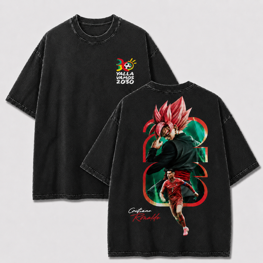 Black number 7 football anime vintage washed graphic tee