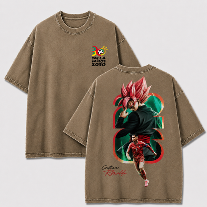 Olive green CR7 Rose Saiyan shirt with double-sided anime football print