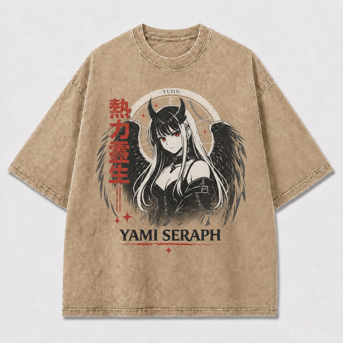 Gothic and Portrait Graphic Featuring a Horned Oversized Graphic Tee