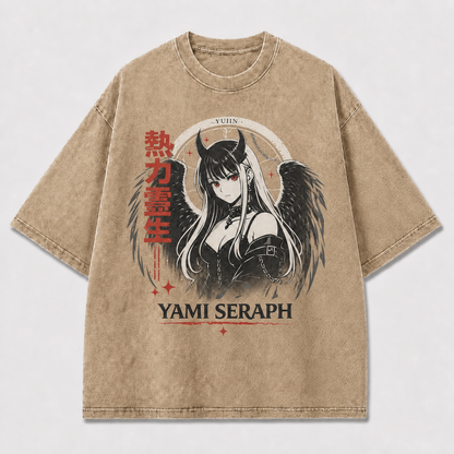 Gothic and Portrait Graphic Featuring a Horned Oversized Graphic Tee