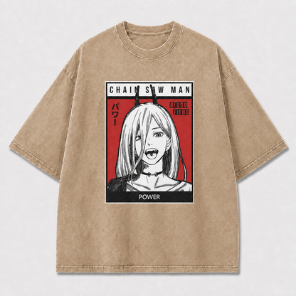 And Horned Woman Portrait In a Bold Oversized Graphic Tee