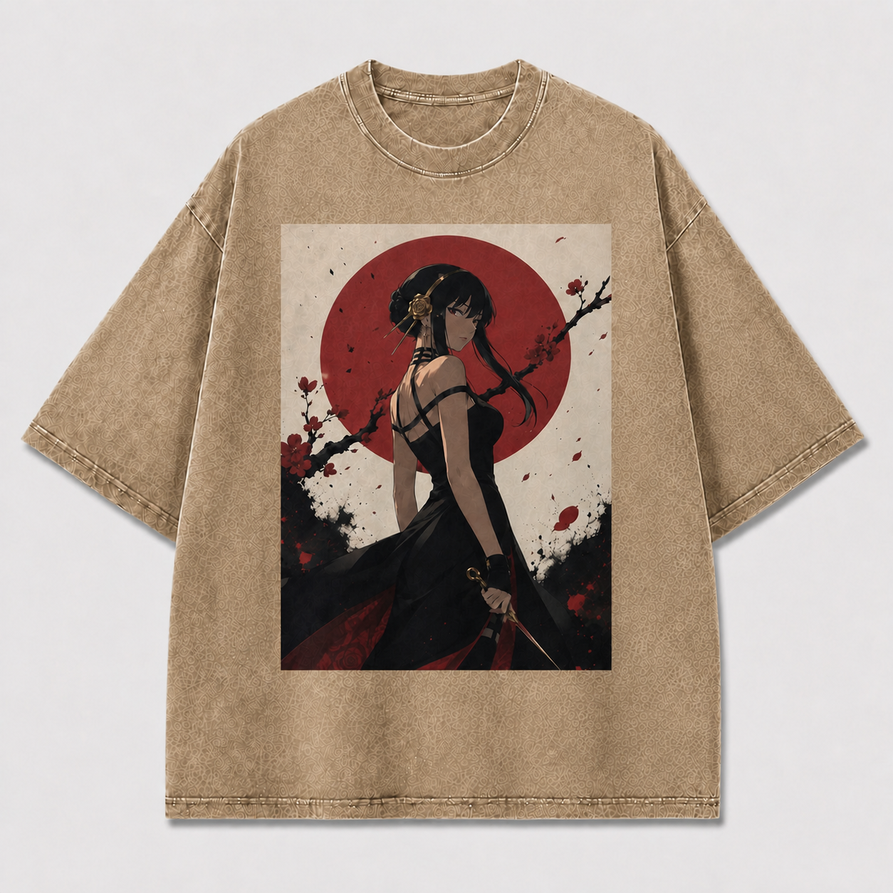 Elegant Red Moon Swordswoman Tee