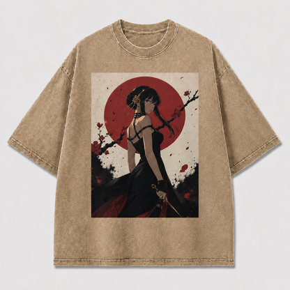 Elegant Red Moon Swordswoman Tee