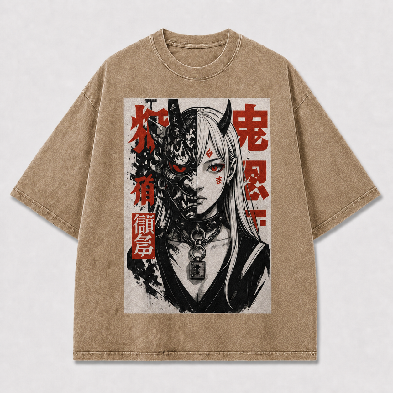And Split Portrait of a Horned Woman Oversized Graphic Tee