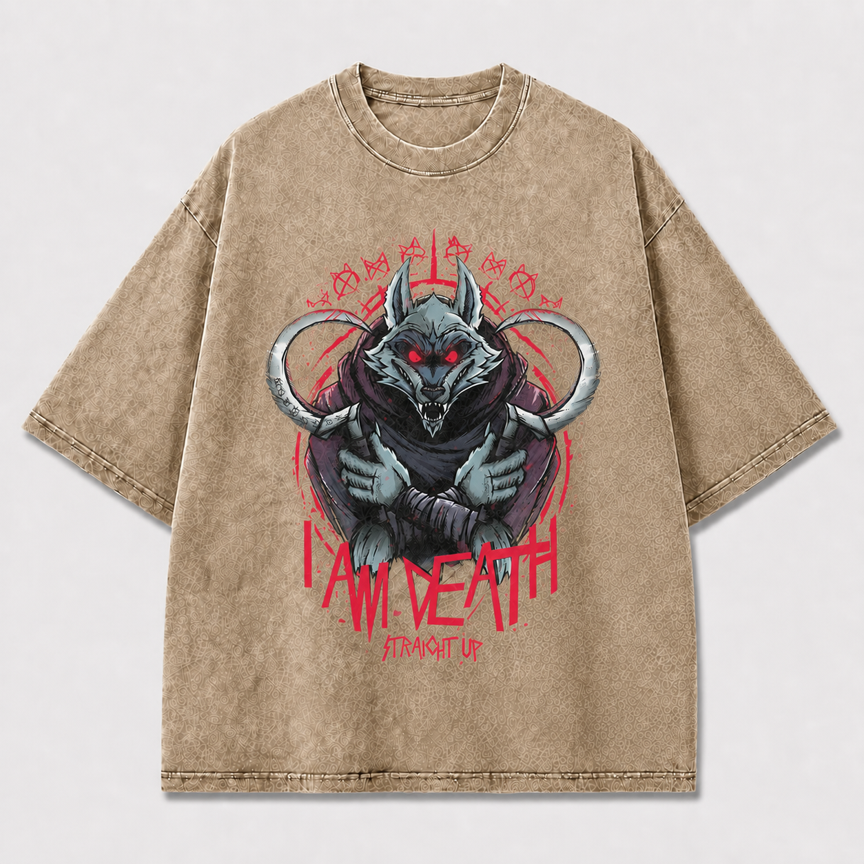 Menacing Armored Wolf with Glowing Eyes Framed Oversized Graphic Tee