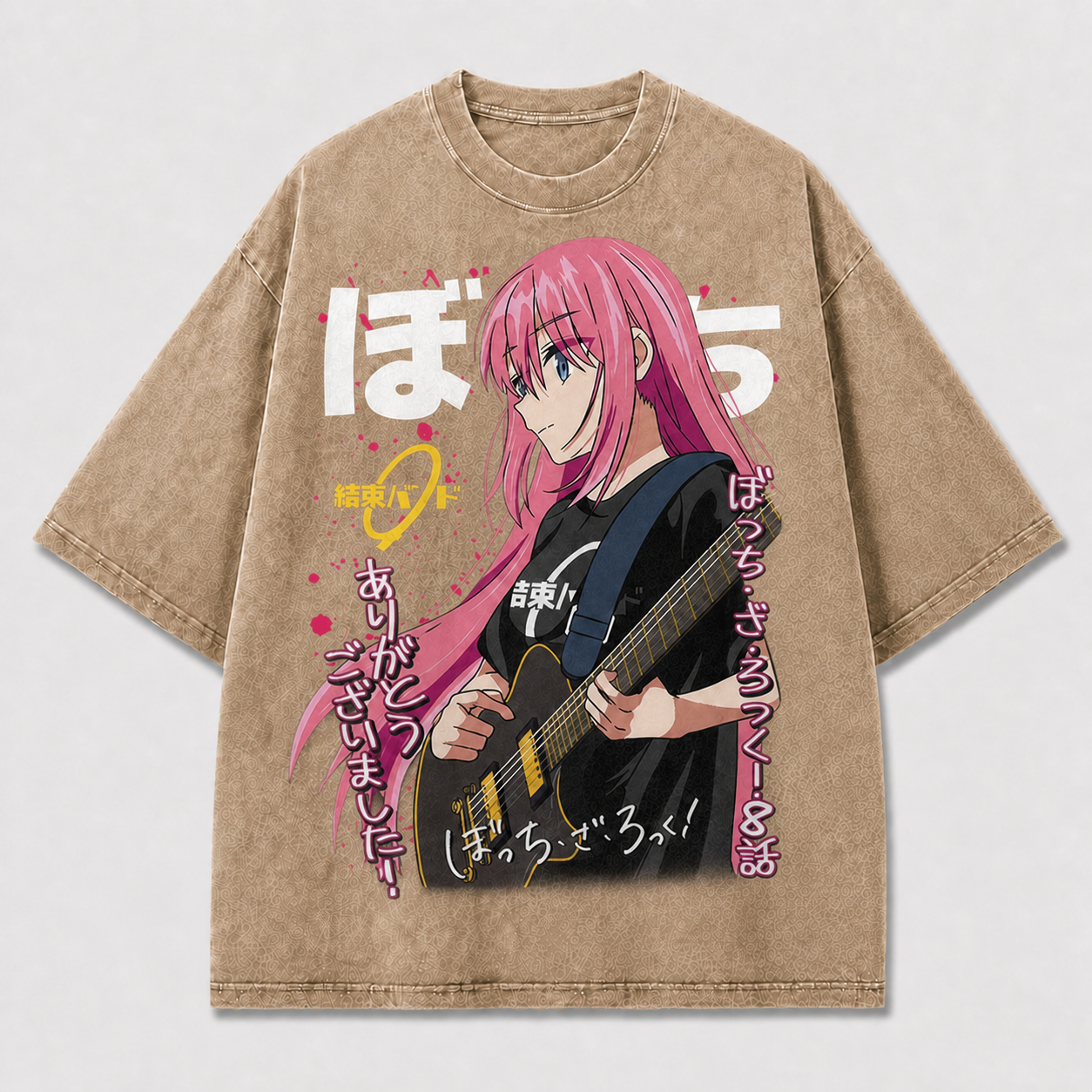 Pink-haired Guitarist Portrait with Energetic Oversized Graphic Tee