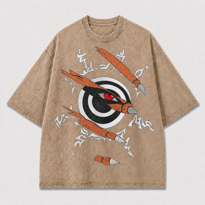Minimal and Spiral Eye Graphic Slashed By Oversized Graphic Tee
