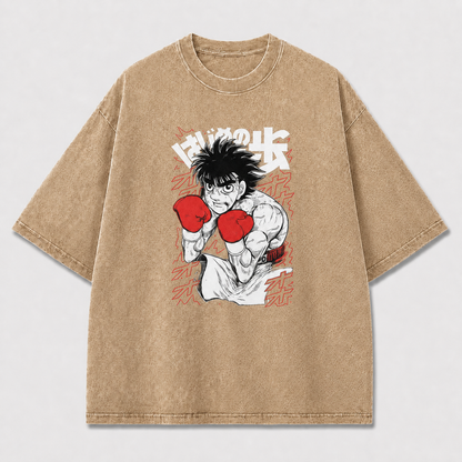 And Determined Young Boxer Portrait with Raised Oversized Graphic Tee