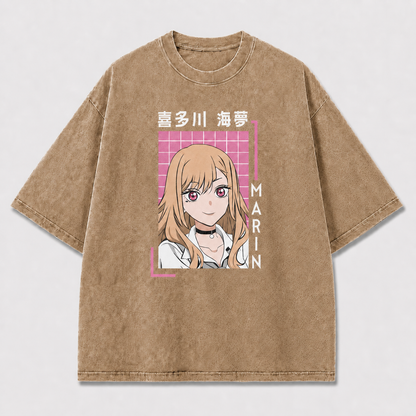 And Smiling Blonde Portrait inside a Retro Oversized Graphic Tee