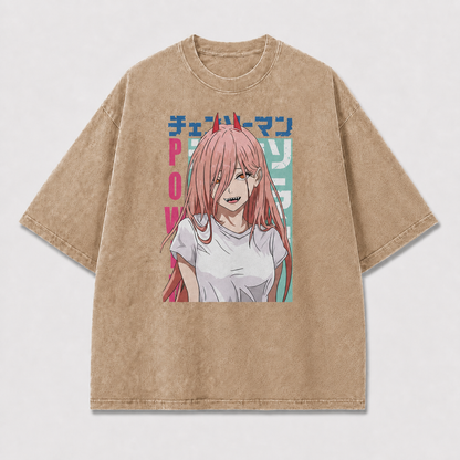And Smiling Horned Woman Portrait with Layered Oversized Graphic Tee