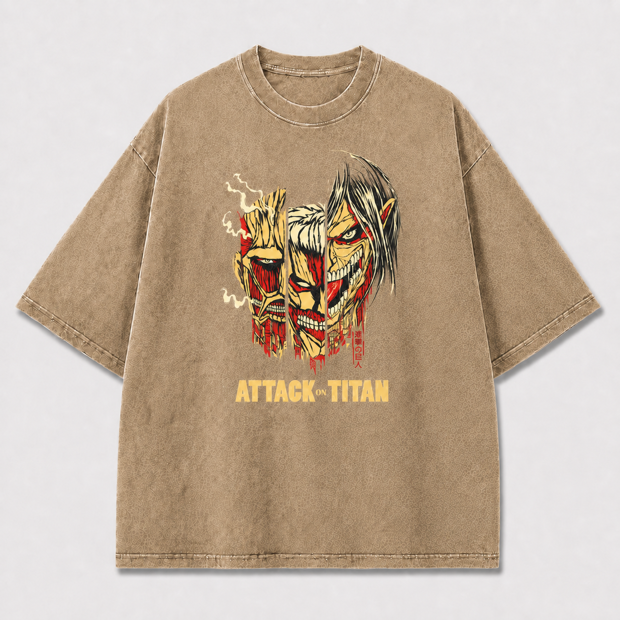 And Emblem Combining Three Menacing Giant Faces Oversized Graphic Tee