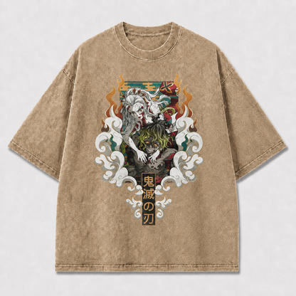 Ornate and Illustration of Two Fierce Oversized Graphic Tee
