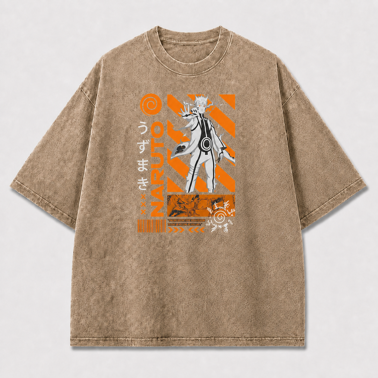 And Mystical Ninja Figure with Geometric Stripes Oversized Graphic Tee