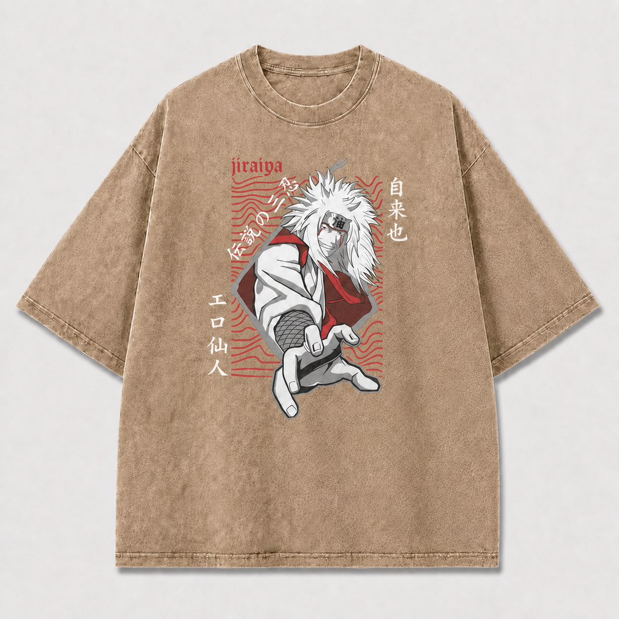 White-haired Sage Reaching Forward against Waves Oversized Graphic Tee